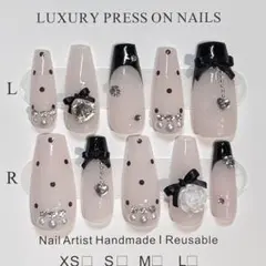 No.15 ネイルチップ フレンチ 韓国 ワンホン ドット リボン ハート バラ