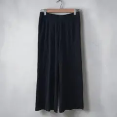 しまむら ワイドパンツ ブラック(M)ウエストゴム クロップド丈