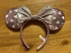 ディズニー　カチューシャ　ミニーちゃん　リボン　スパンコール　ピンク
