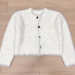 ふわふわ シャギーニット カーディガン ホワイト
