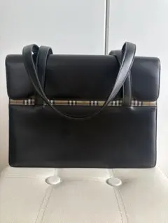 黒 レザー トートバッグ チェック柄