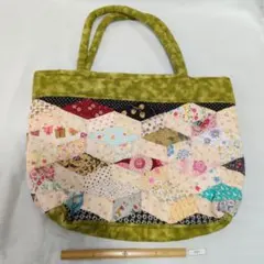 パッチワークひし形　トートバッグ 緑系　#5121