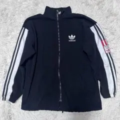 激レア 90s アディダス フリース 黒 XL相当ビッグロゴ トレフォイル 刺繍