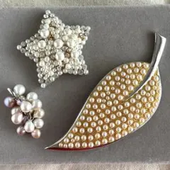 パール ブローチ 星 葉っぱ ネックレストップ 3点セット