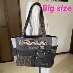 デニムリメイクバック　トートバッグ　ショルダー　big size ハンドメイド