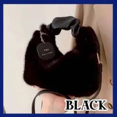 ふわふわ ファーショルダーバッグ ハンドル付き 2way 黒