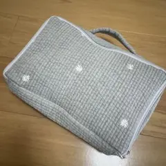 値下げ　グレー 花柄刺繍 トラベルポーチ 中型