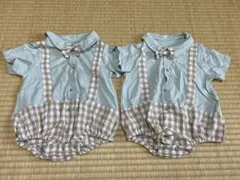 チェック柄ロンパース 2点セット　双子