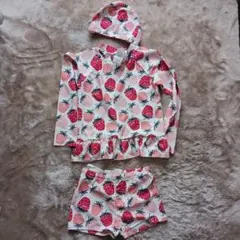 【110サイズ】イチゴ柄 セパレート ラッシュガード3点セット