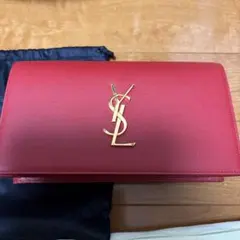 新品　YSL レザー クラッチバッグ レッド 保存袋付き