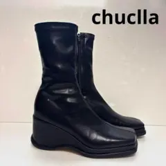 chuclla 38 スクエア厚底ストレッチブーツ　クロのサムネイル