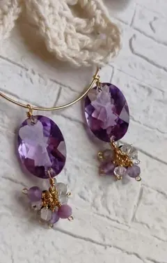 セール616/14kgf宝石質大粒ピンクアメジストのイヤリングorピアスチャーム