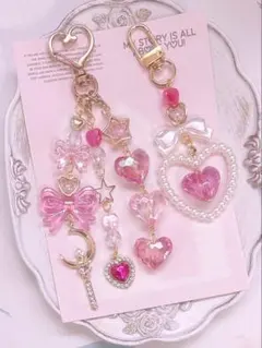 ♡再販♡ ビーズキーホルダー ピンク ピンク 魔法少女 チャーム セット