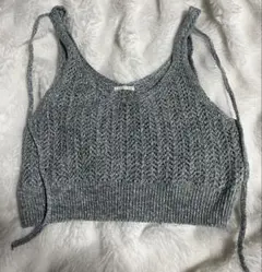 ブルー ニットビスチェ リブ編み Mサイズ