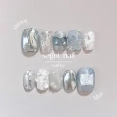 ［76］ネイルチップ　淡色ネイル　ニュアンス　ブルーネイル　個性派ネイル　韓国