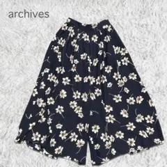 【アルシーヴ】ワイドパンツ 花柄 ネイビー 総柄 ウェストゴム 薄手 フェミニン