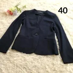 40 L　美品　グリーンレーベルリラクシング　ノーカラージャケット　ネイビー