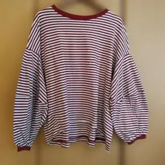 赤と白のストライプ バルーンスリーブ トップス