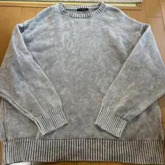 JEANASIS ジーナシス　ニット　グレー　ダメージ　ロゴ