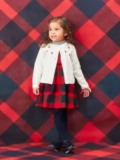 【現行品】familiarファミリア　ニットカーディガン　赤チェックファミ110