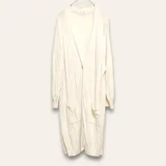 【グローバルワーク】ロングカーディガン　薄手　アイボリー　L　ポケット　1つ釦