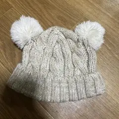 48-50cm ボンボン耳付　ケーブル編み ニット帽