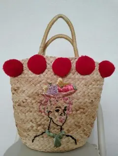 Casselini刺繍とポンポン付き かごバッグのサムネイル