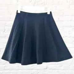 ユニクロ フレアスカート 膝丈 綿混 無地 Aライン ベーシックカラー 細見え