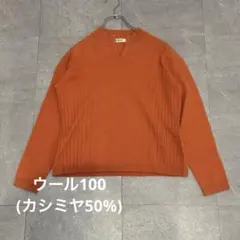 vintage 長袖ニットセーター ウール カシミヤ オレンジ テラコッタ Mのサムネイル