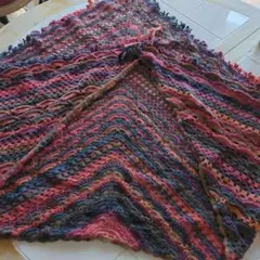 レース編みショール 多色 フリンジ付きハンドメイド手編みウール素材