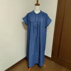 green perks インド綿　デニムタックワンピース