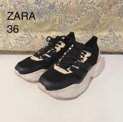 ZARA ザラ　スニーカー 靴　シューズ　36 黒　ベージュ　厚底