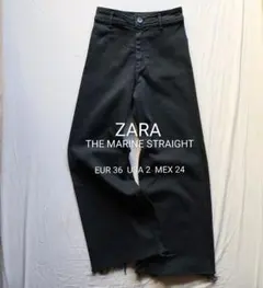 ZARA マリンストレート ハイウエストワイドレッグデニム 黒 USA 2