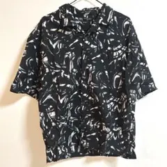ザラ　ZARA 半袖総柄シャツ リラックス S モード系　トレンド　黒　ブラック