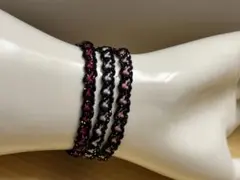 ハンドメイドミサンガ３本セット(ハート柄)黒ラメ