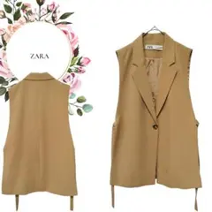 【ザラ】ZARA♡ロングジレ♡ベスト♡シングルボタン脇ベルト紐付【М】ベージュ系