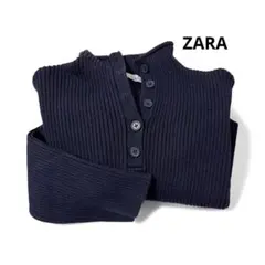 ZARA クロップドリブセーター ネイビーニット