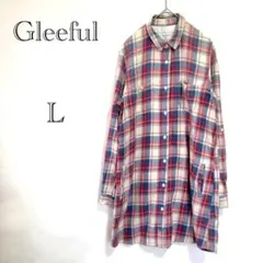 Gleeful 長袖チェックワンピ L ゆるシルエット ネル素材 綿 春秋