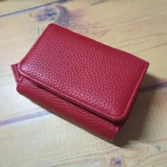 牛革 ミニ財布 小銭入れ カードケース コインケース レッド