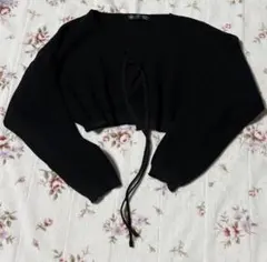 即発送 ブラック ボレロ リボンカーディガン クロップドニットボレロ ショート丈