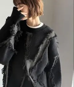 【新品未使用】 フリンジ ニット セーター ブラック L