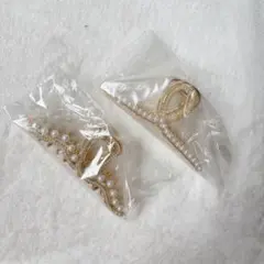 大きめヘアクリップ 2個セット合金製髪留め パール 上品