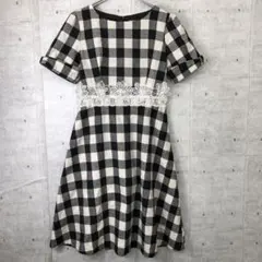tocco closet 古着 ウエスト立体フラワーレース チェック柄半袖ワンピ