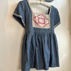 vintage パッチワーク　デニムブラウス　綿麻　リボン　レトロ　日本製　古着