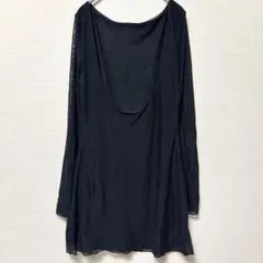 SHEIN 長袖 チュニック【M】黒 Uネック 重ね着風 シアー 透け感 春夏