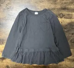 プティマイン グレー 長袖カットソー ハート型ポケット付き ペプラム