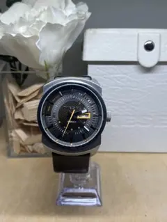 美品 稼働品 ディーゼル DZ-1276 ビッグケース ブラック文字盤 革 