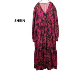SHEIN　シーイン　美品　花柄ロングドレス　シャツワンピース　Vネック　華やか