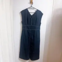 ナノユニバースTWツイル配色ステッチワンピースノースリーブ　S ネイビー　春