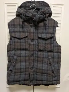 nano universe フード付きチェック柄ベスト Mサイズ